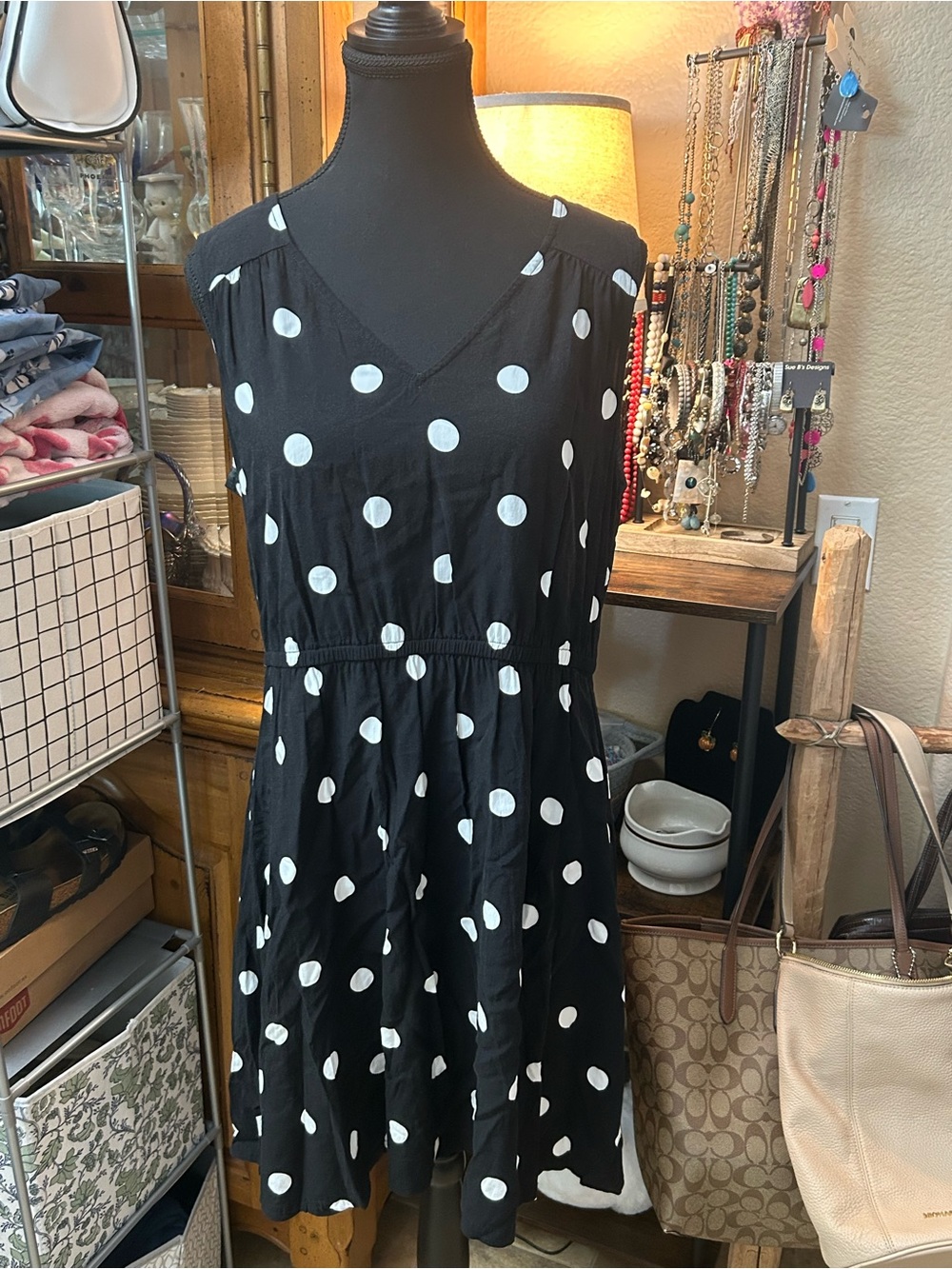 Old Navy Black Sleeveless Polka Dot Mini Dress